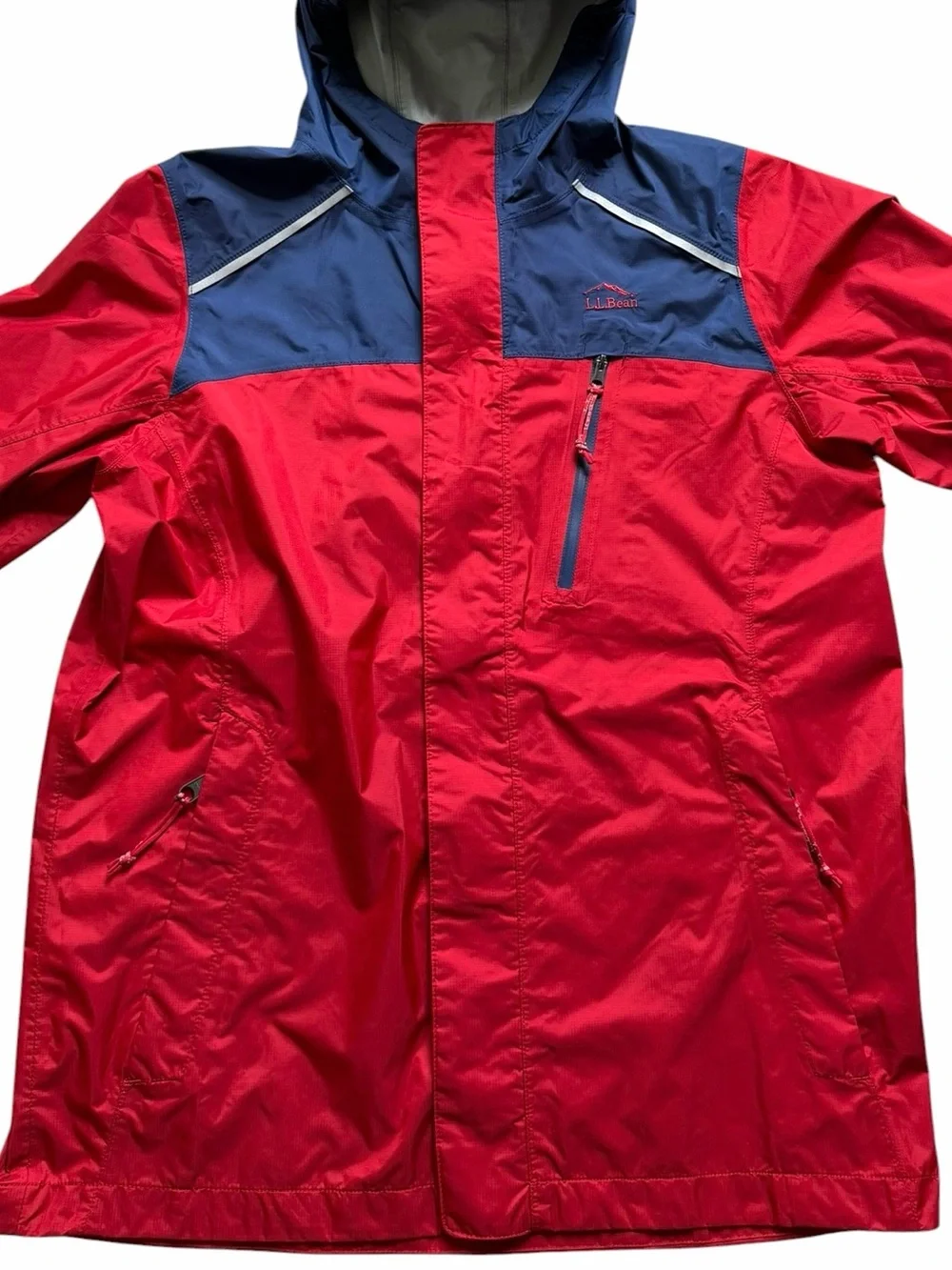 L.L. Bean Kids Trail Model Rain Jacket Large 14/16 Red Blue Hiking Outdoor NWOT